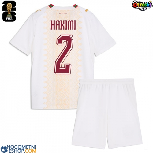 Otroški Nogometni dresi Maroko Achraf Hakimi #2 Gostujoči SP 2026 Kratek Rokav (+ Kratke hlače)